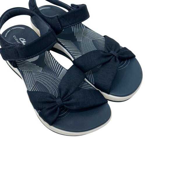 Clarks Cloudsteppers Women Navy Bow Sandals Size 7 Cushioned Lightweight Comfort - Picture 12 of 14